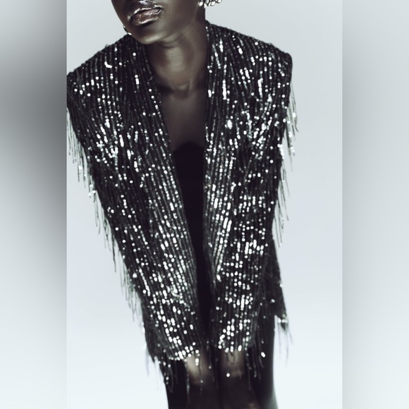 Zara Women's Black and Silver Blazer - Picture 9 of 12